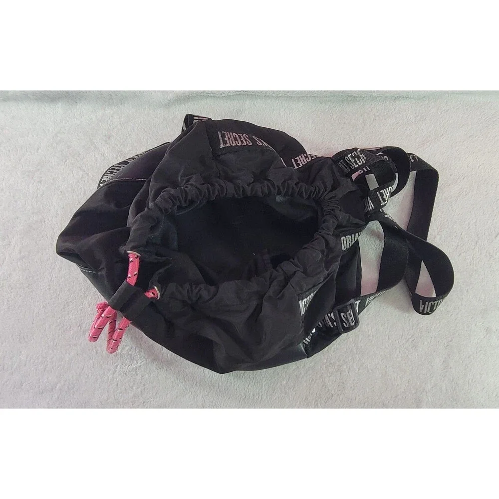 Victoria's Secret Gym Pink Drawstring Backpack Bag Black Missing Logo No Straps